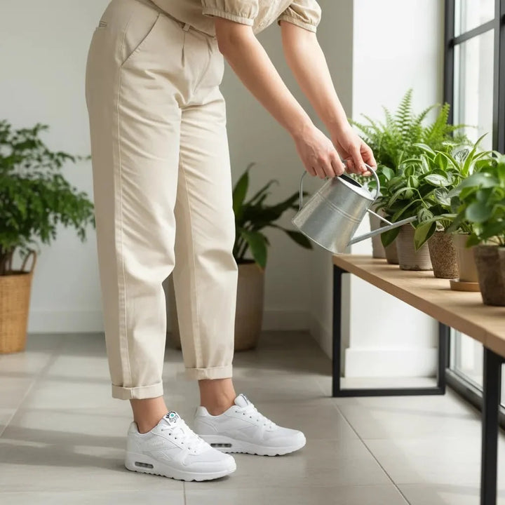 Women's athletic work shoes, supportive, lightweight, ideal for active professionals.