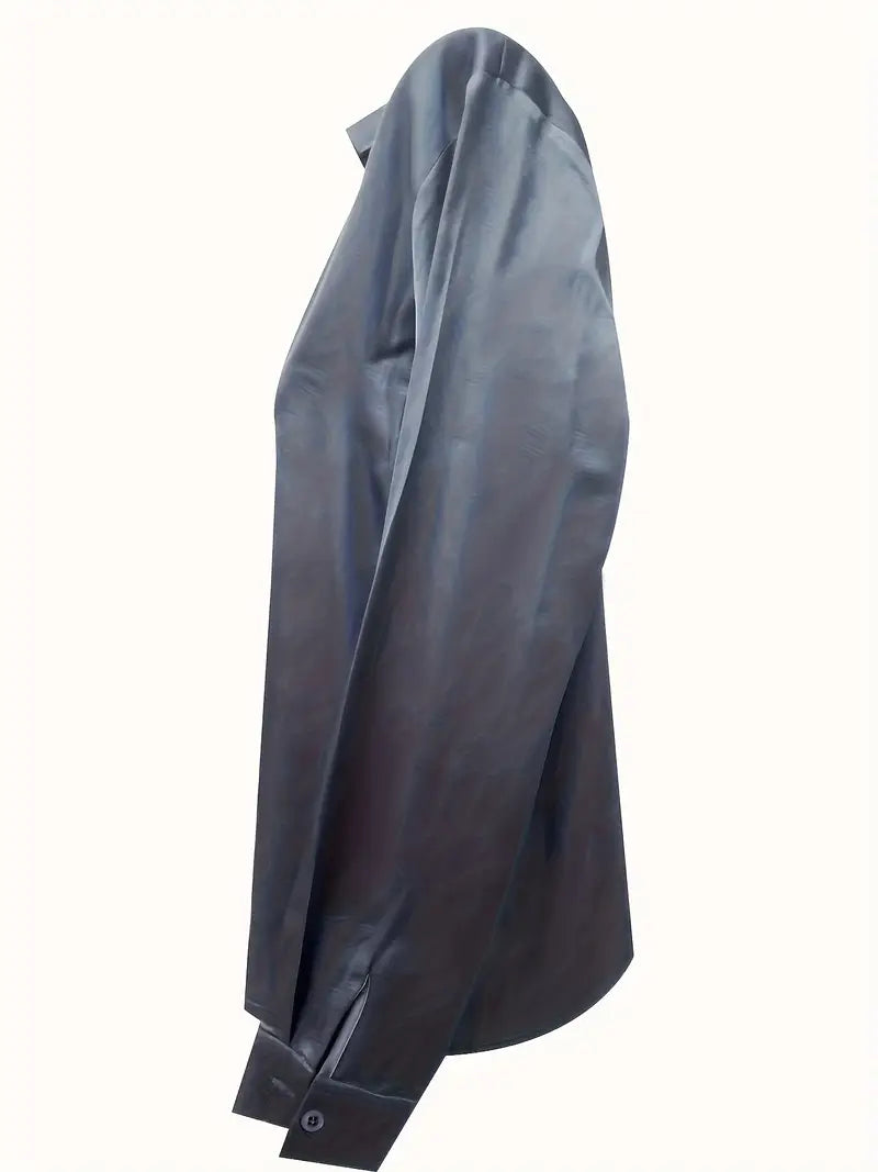 Sophisticated women's V-neck blouse, flowing fit long sleeve, perfect for work.