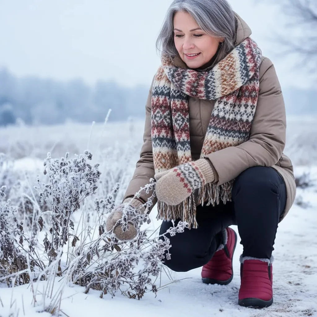Purple women's waterproof ankle boots, warm and anti-slip for snowy conditions & ultimate comfort.