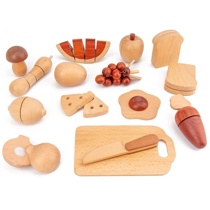 Close-up of wooden play kitchen's stove with knobs and sink, an engaging educational toy for preschoolers.
