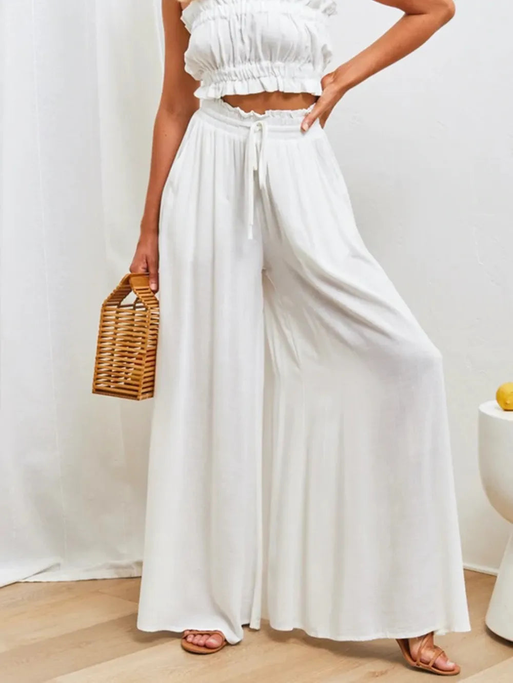 Lightweight women's high waist wide leg pants, a stylish essential for spring & summer fashion.