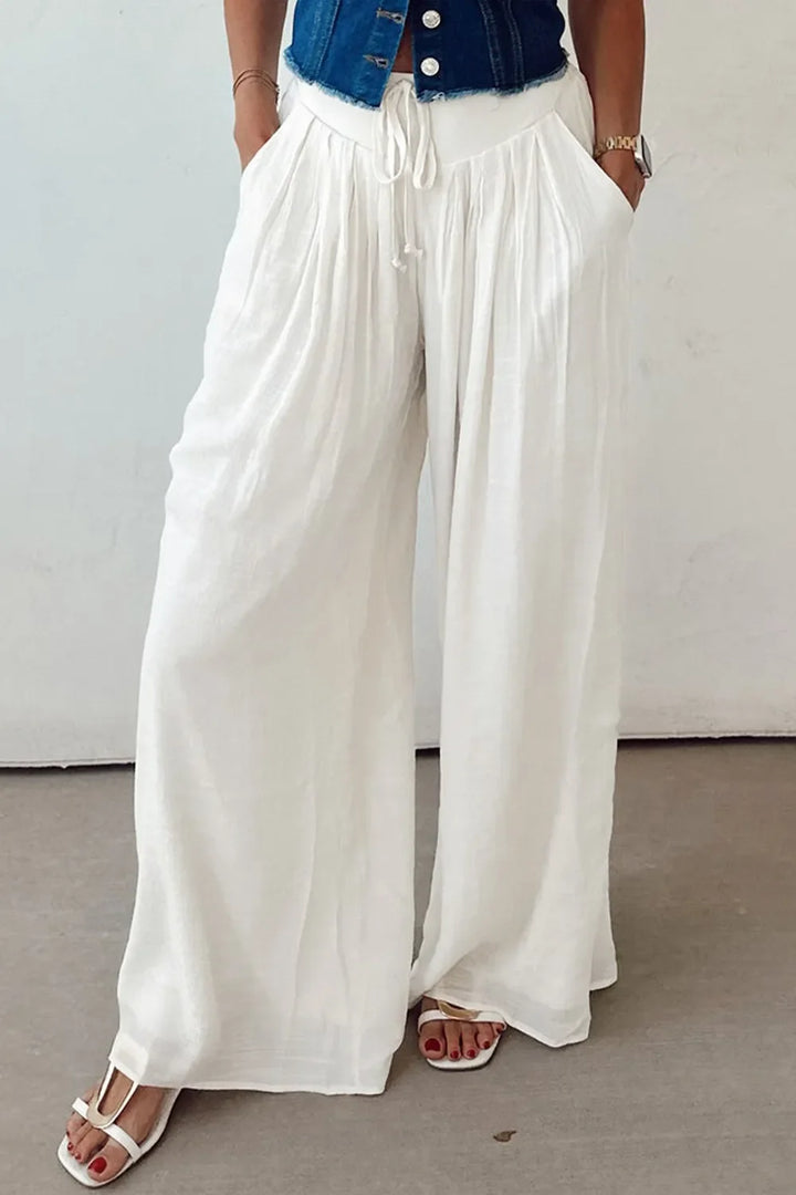 Effortless women's wide leg drawstring pants, perfect for summer fashion & vacation outfits.
