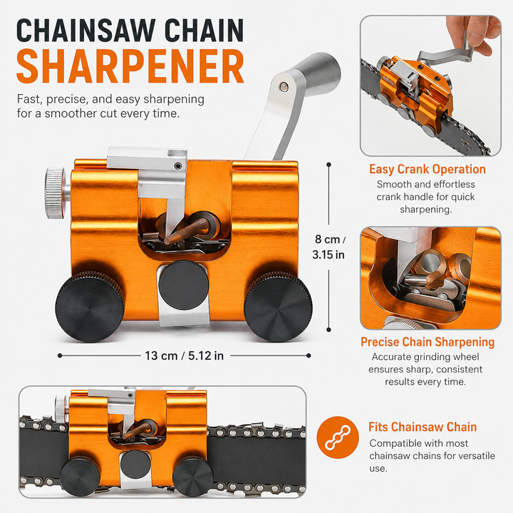 Boost woodcutting with universal chainsaw chain sharpener, providing precise and fast maintenance.