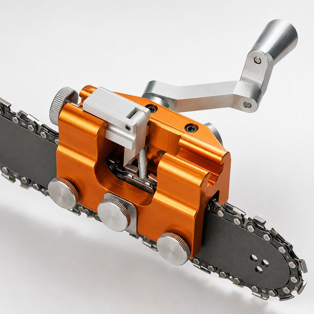 Professional chainsaw sharpener tool ensuring precise chain sharpening for optimal saw performance.