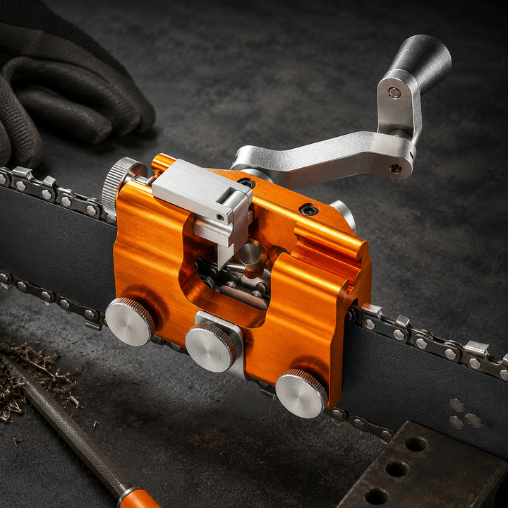 Universal chainsaw sharpener for precise chain maintenance and efficient woodcutting.