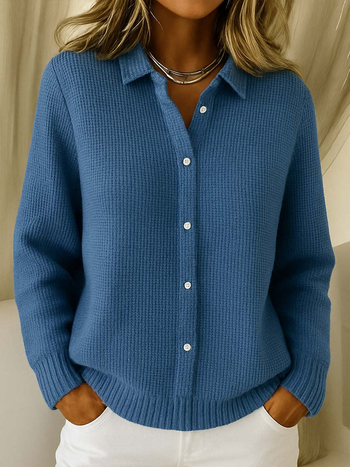 Women's classic button-down cardigan, a timeless and comfortable sweater top for versatile everyday layering.
