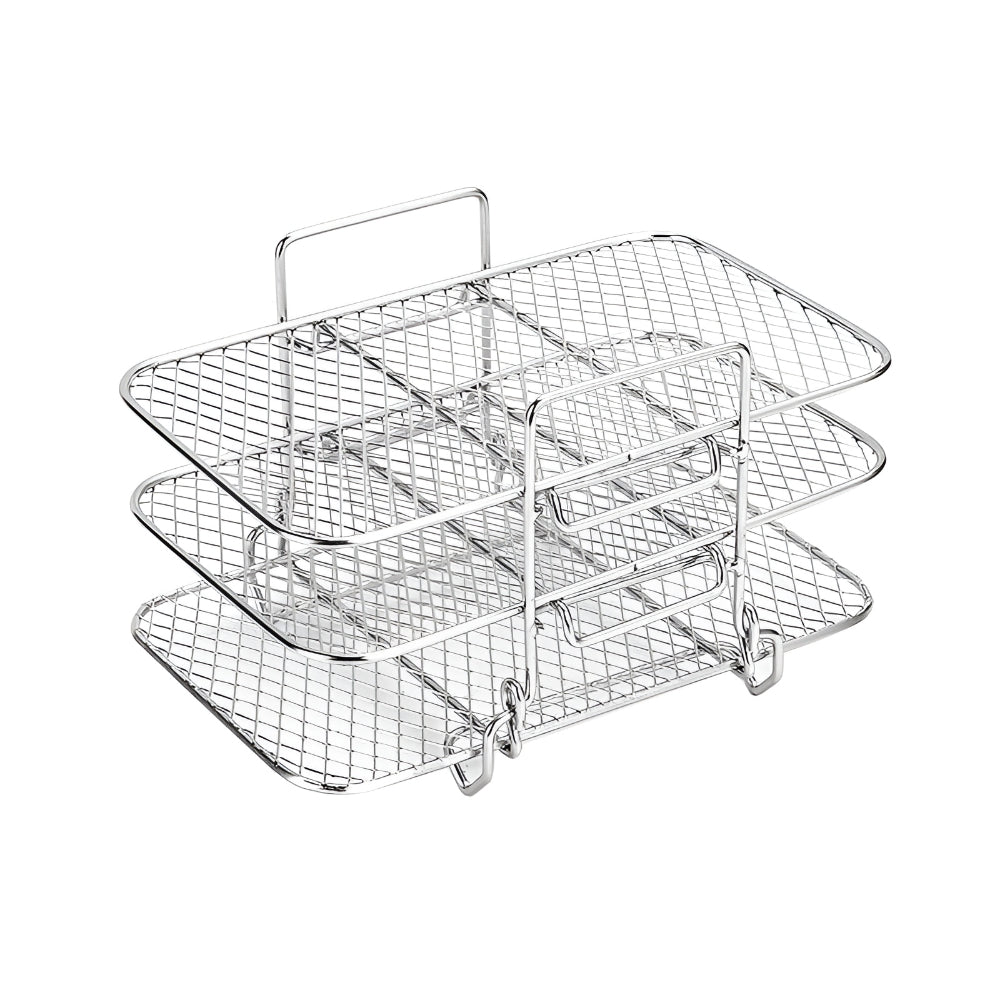 Essential kitchen accessory: stackable stainless steel air fryer rack for diverse multi-level cooking.