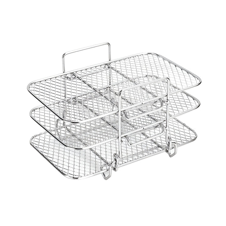 Essential kitchen accessory: stackable stainless steel air fryer rack for diverse multi-level cooking.