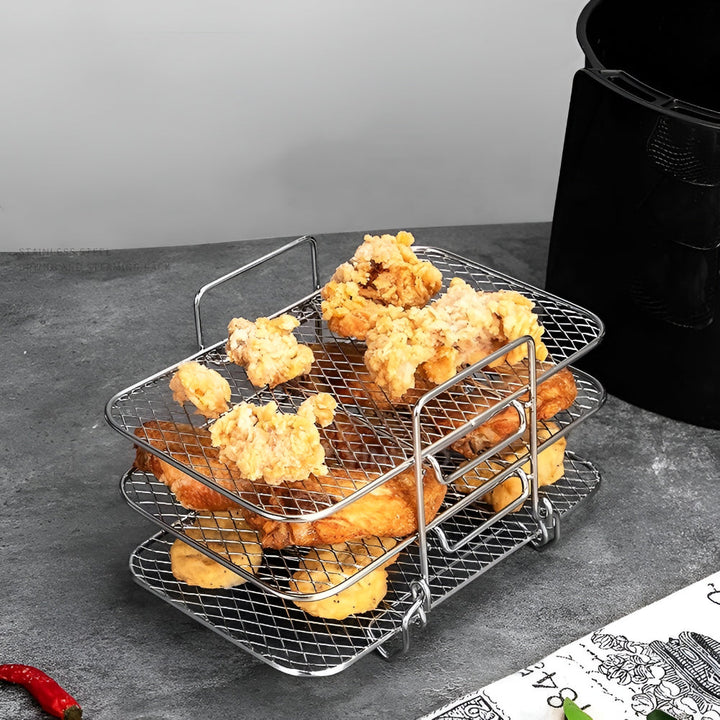 Durable stainless steel stackable air fryer rack, perfect for simultaneous multi-level cooking.