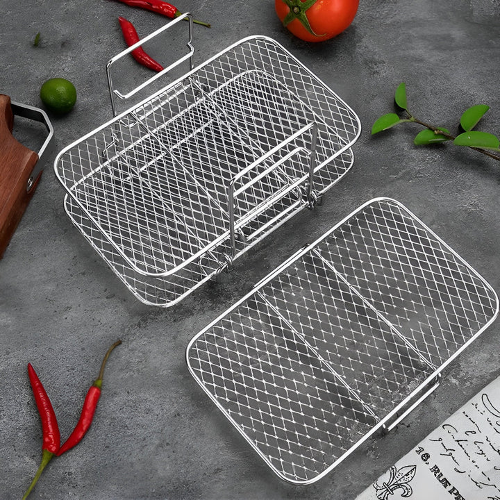 Multi-level stackable air fryer rack maximizes cooking space for healthier meals & easy prep.