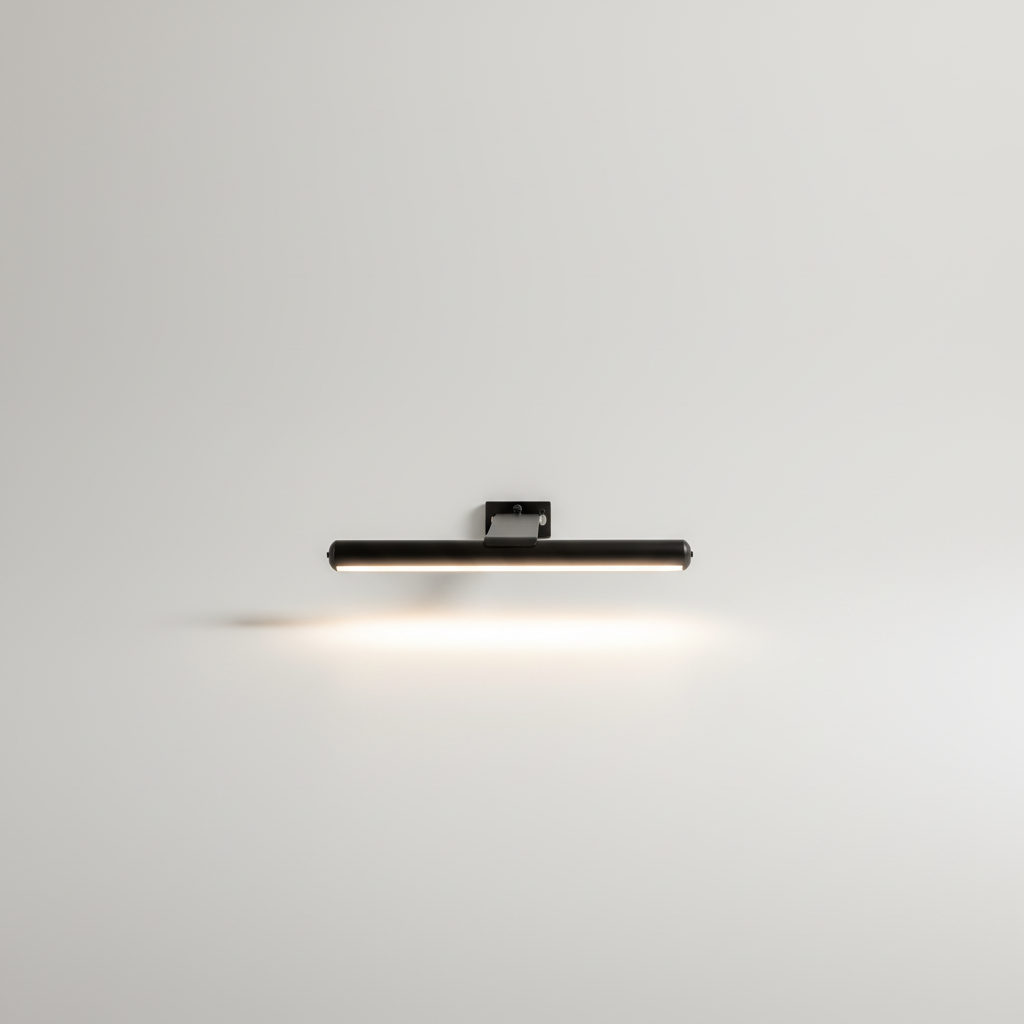 Wireless dimmable LED picture light, rechargeable for versatile art and photo display. Modern wall lighting.