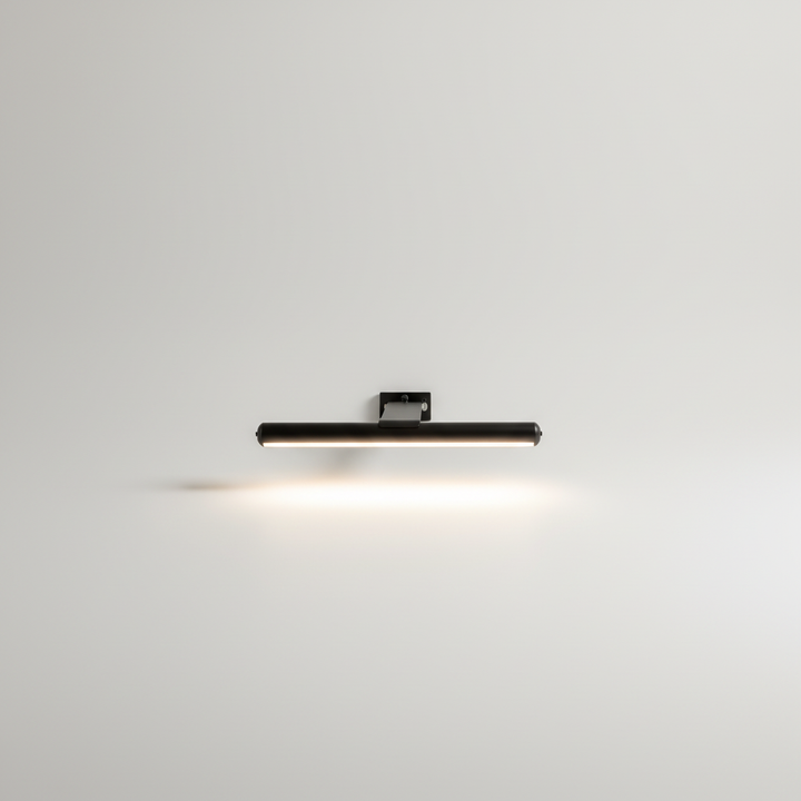 Wireless dimmable LED picture light, rechargeable for versatile art and photo display. Modern wall lighting.