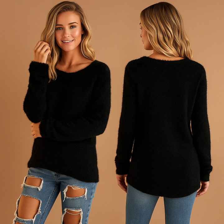 Chic women's crew neck sweater, lightweight & soft knit. Perfect minimalist top for versatile, casual wear.