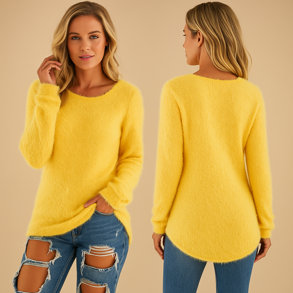 Versatile women's lightweight crew neck sweater styled for transitional fashion. Effortless layering top.