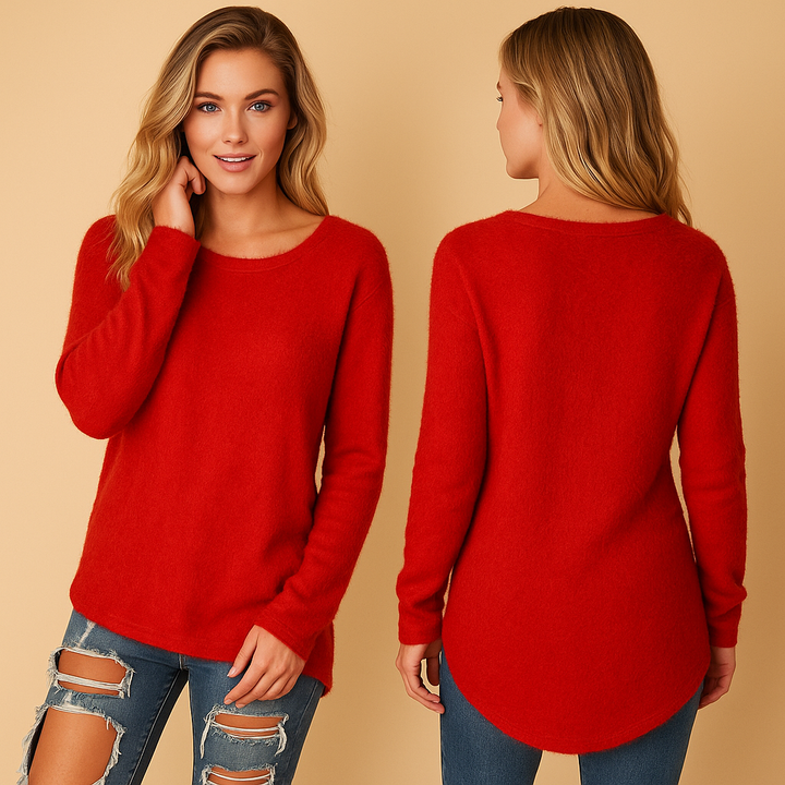 Soft knit women's crew neck sweater, lightweight & comfortable. Essential everyday layering top for women.