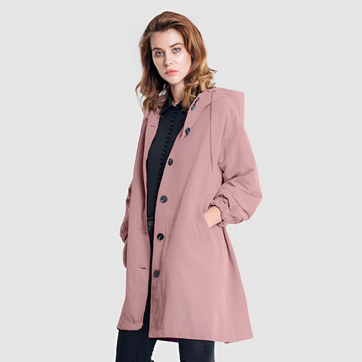 Versatile women's lightweight rain jacket with hood, ideal for outdoor activities & everyday.