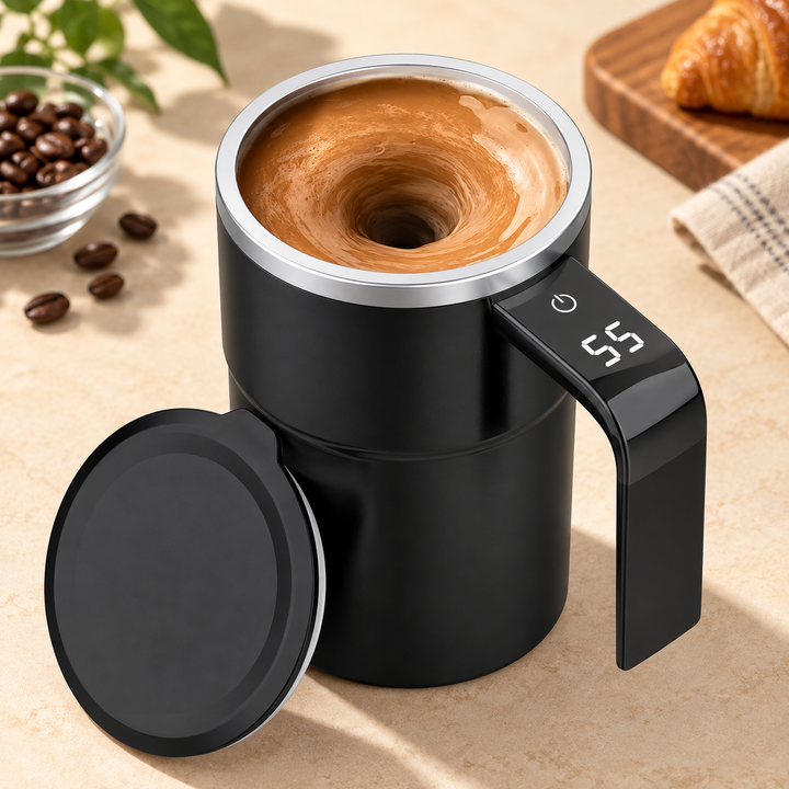 Effortless beverage making with a unisex smart mixing automatic stirring mug. Perfect for coffee, tea & shakes.