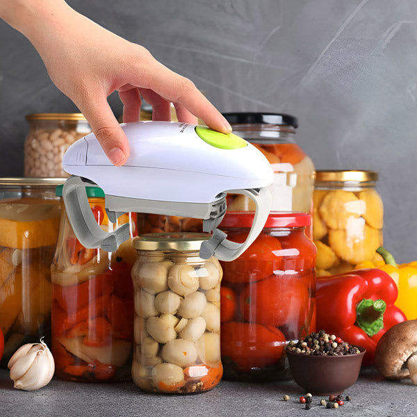 Automatic jar opener, perfect arthritis aid, offers pain-free lid removal for weak hands.