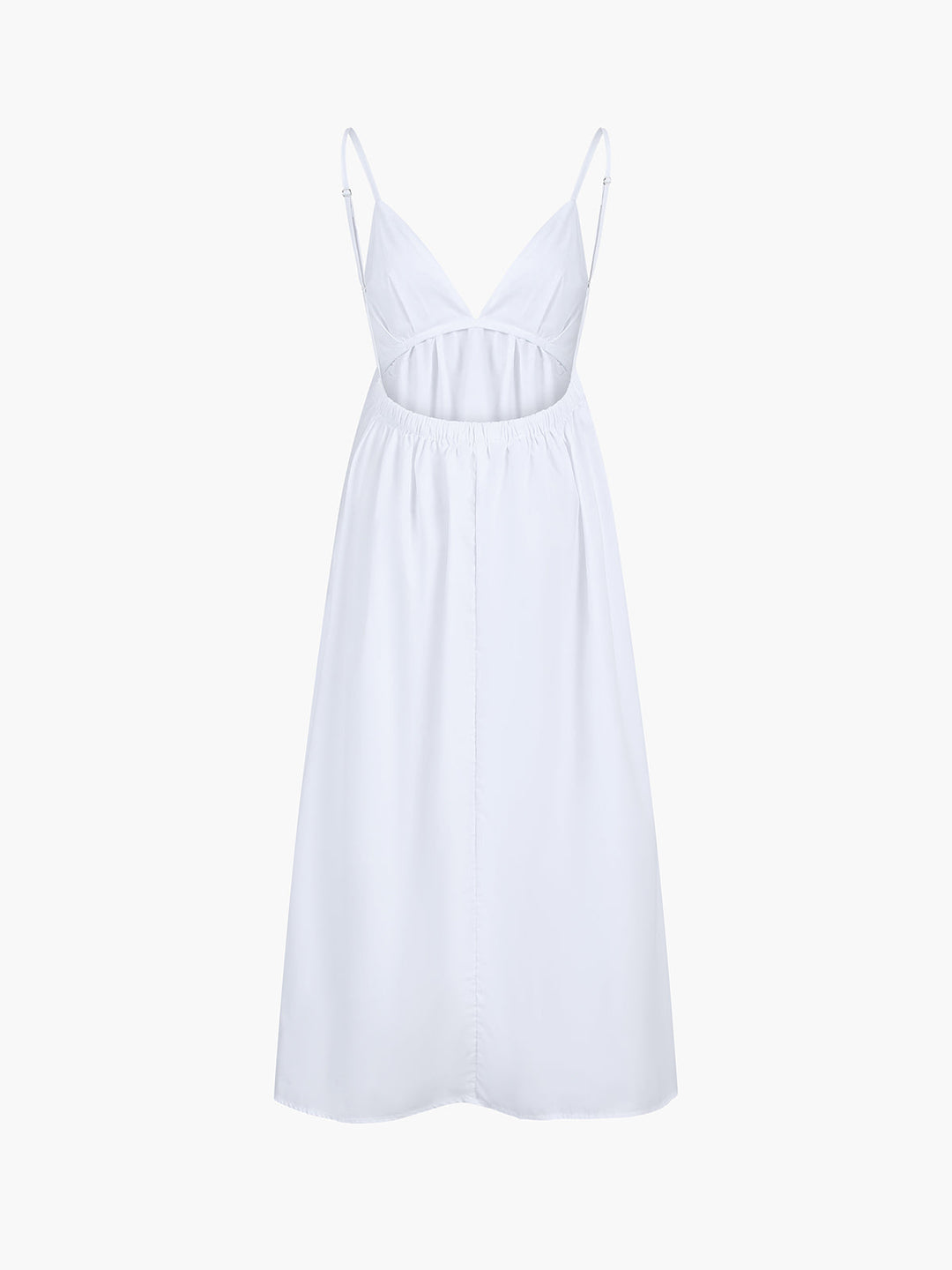Casual yet elegant women's V-neck midi dress with open back, perfect sleeveless summer holiday wear.