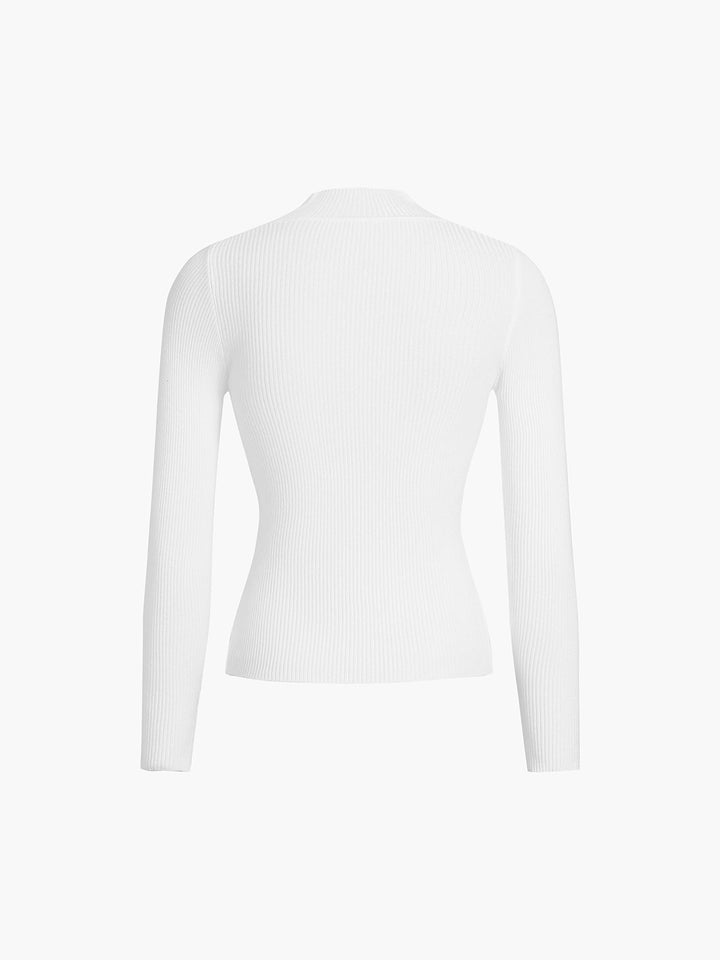 Elegant women's high neck ribbed sweater, a sophisticated long sleeve top for effortless autumn layering.