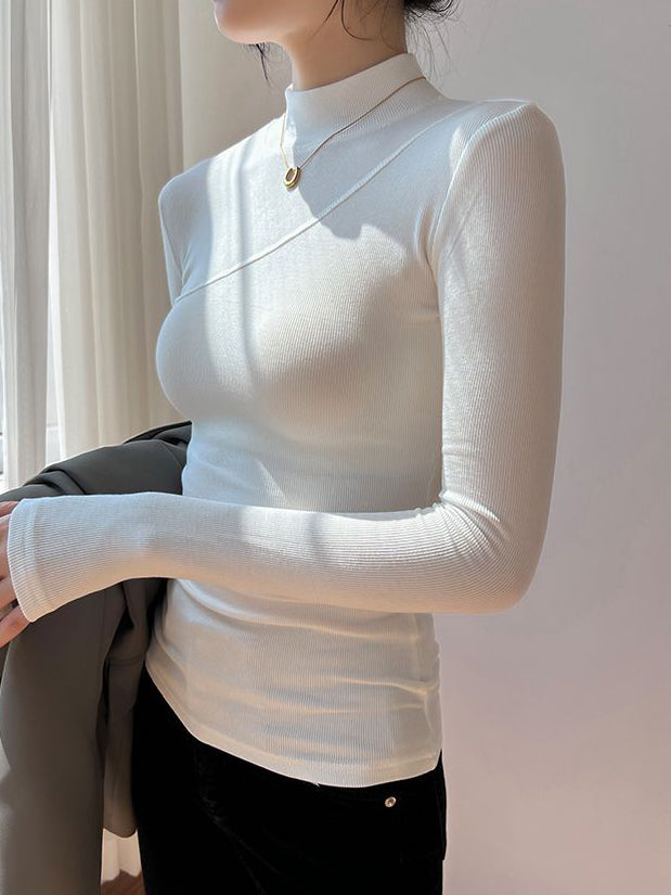 Casual elegant women's mock neck top with long sleeves. Fitted design offers a sophisticated, chic look for any occasion.