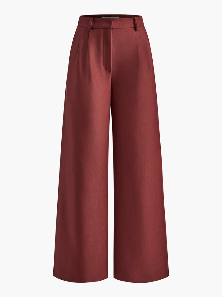 High-rise pleated wide-leg trousers for women. Tailored, elegant design perfect for office wear & fashion versatility.