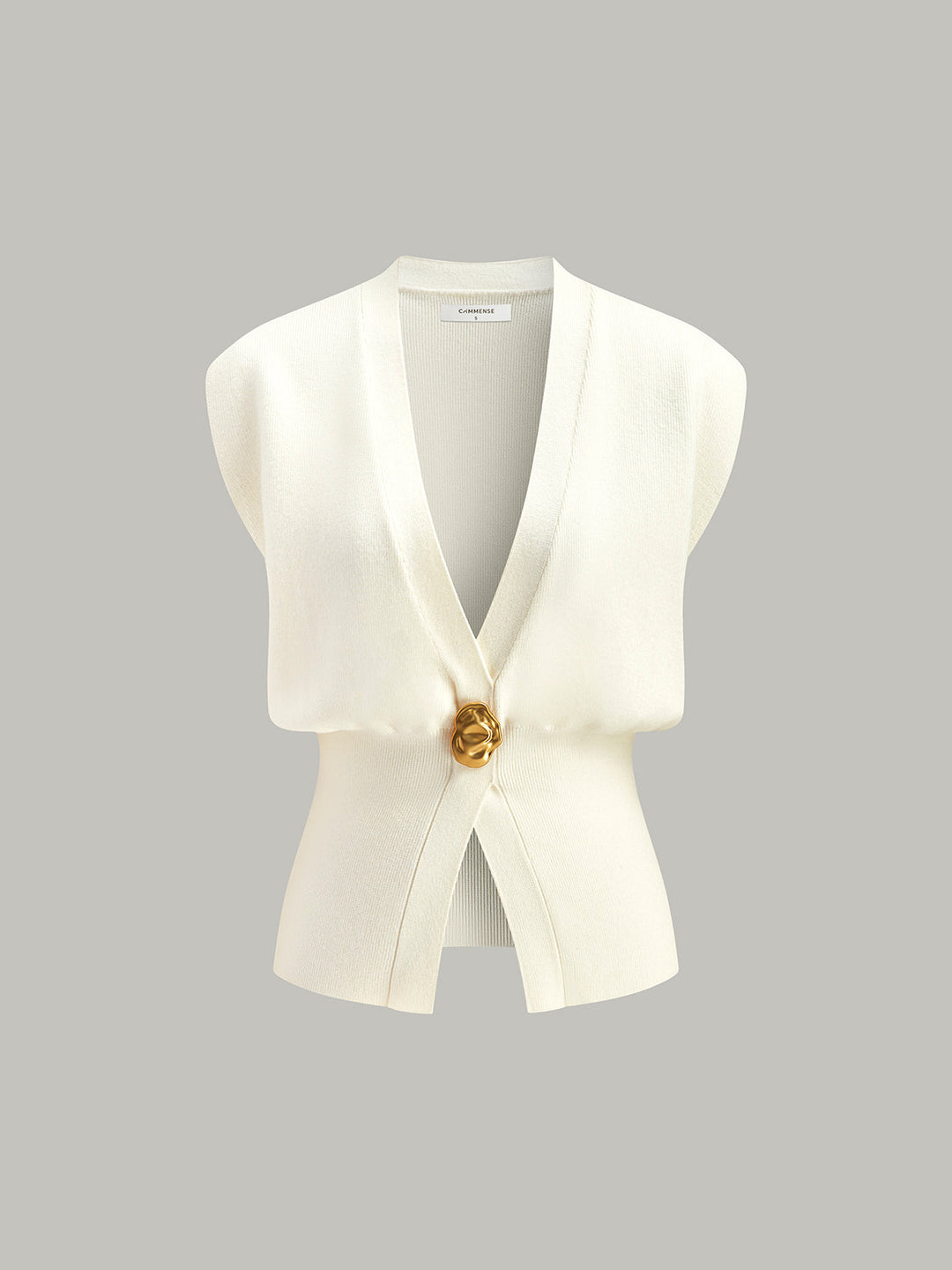 Buttoned V-neck sweater vest for women, perfect for layering. Sleeveless, preppy, and chic casual wear.