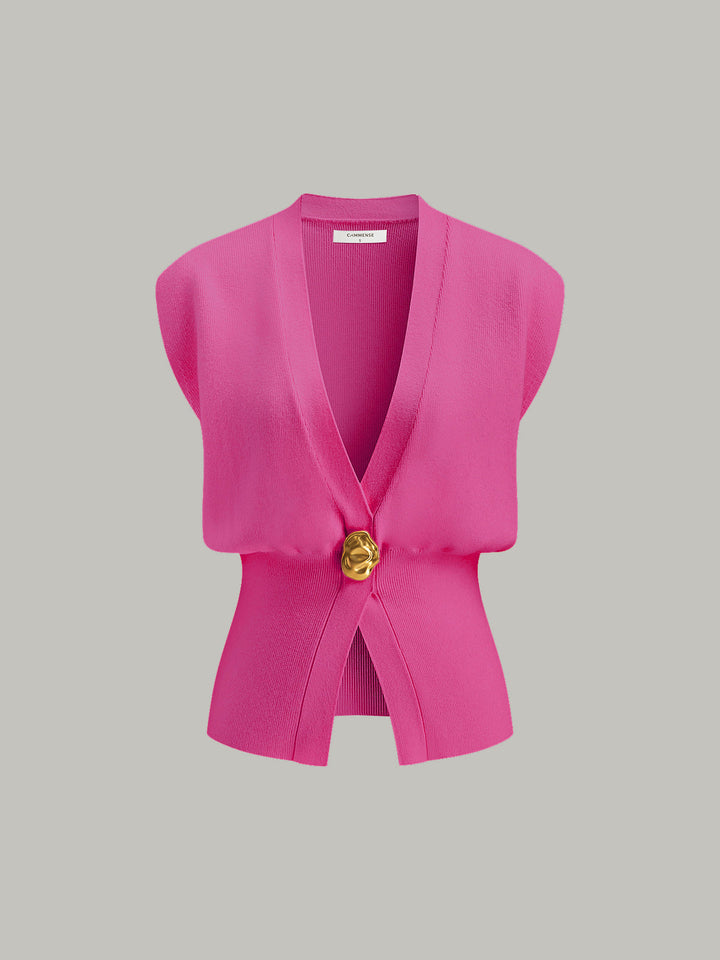 Layer up with this women's V-neck buttoned sweater vest. A chic, preppy sleeveless top for any casual look.