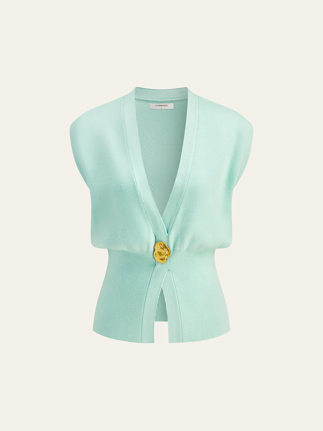 Soft knit women's V-neck buttoned sweater vest. Preppy sleeveless design, great for chic layering outfits.