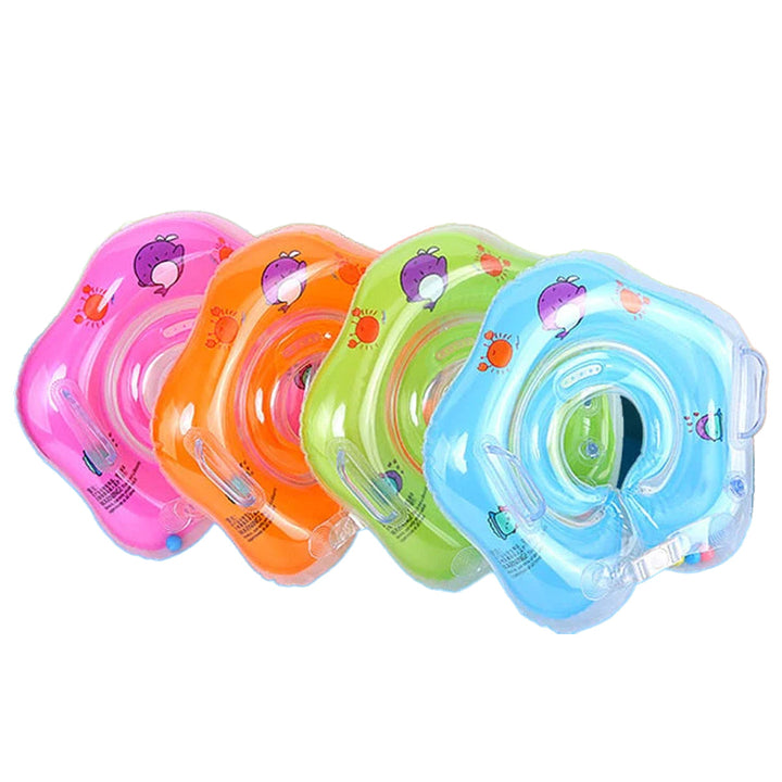 Infant safe inflatable neck float for fun bathing & safe water play in pools. Ideal baby swim aid.