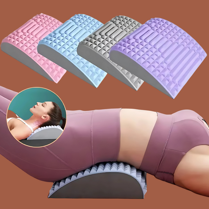 Adjustable back stretcher massager for spinal alignment, chronic pain relief, and improved posture.
