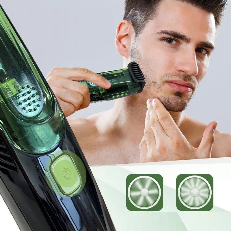 Men's cordless beard trimmer with built-in hair catcher for clean, easy grooming.