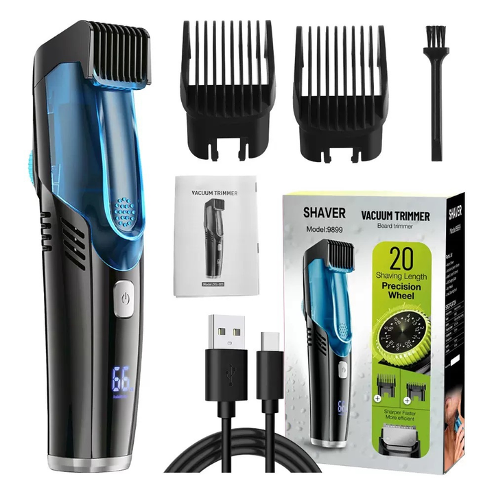 Modern men's personal care tool: cordless beard trimmer with efficient hair catcher and adjustable length.