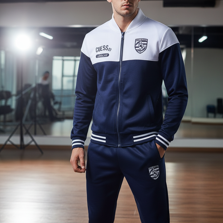 Men's sporty baseball tracksuit set, two-piece, for urban style & comfort.