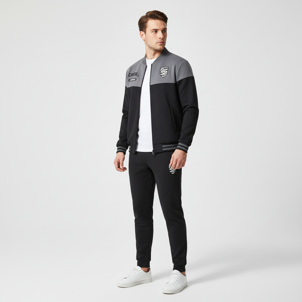 Men's sporty zip-up tracksuit, baseball style, excellent for athletic activities & leisure.