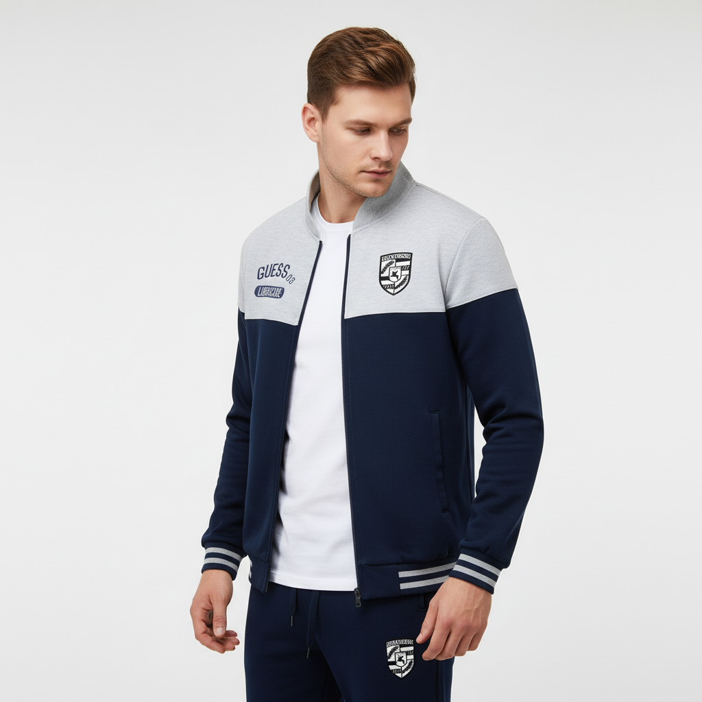 Zip-up men's baseball tracksuit, ideal activewear for sports or casual leisure.