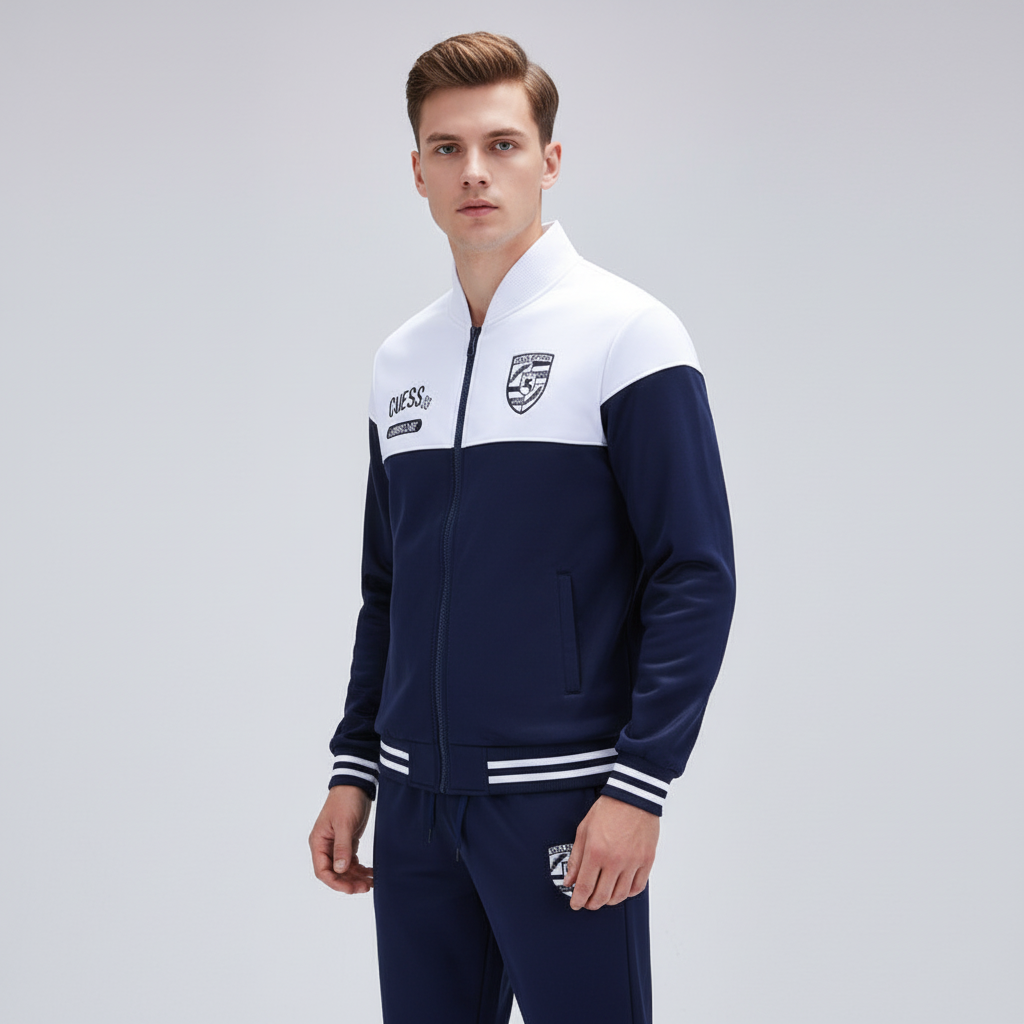 Men's activewear zip-up tracksuit, two-piece baseball style, for athletic and casual comfort.
