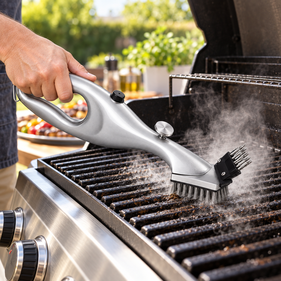 Effortless grill cleaning with this easy-grip steam brush. Ideal BBQ tool for sparkling grates.