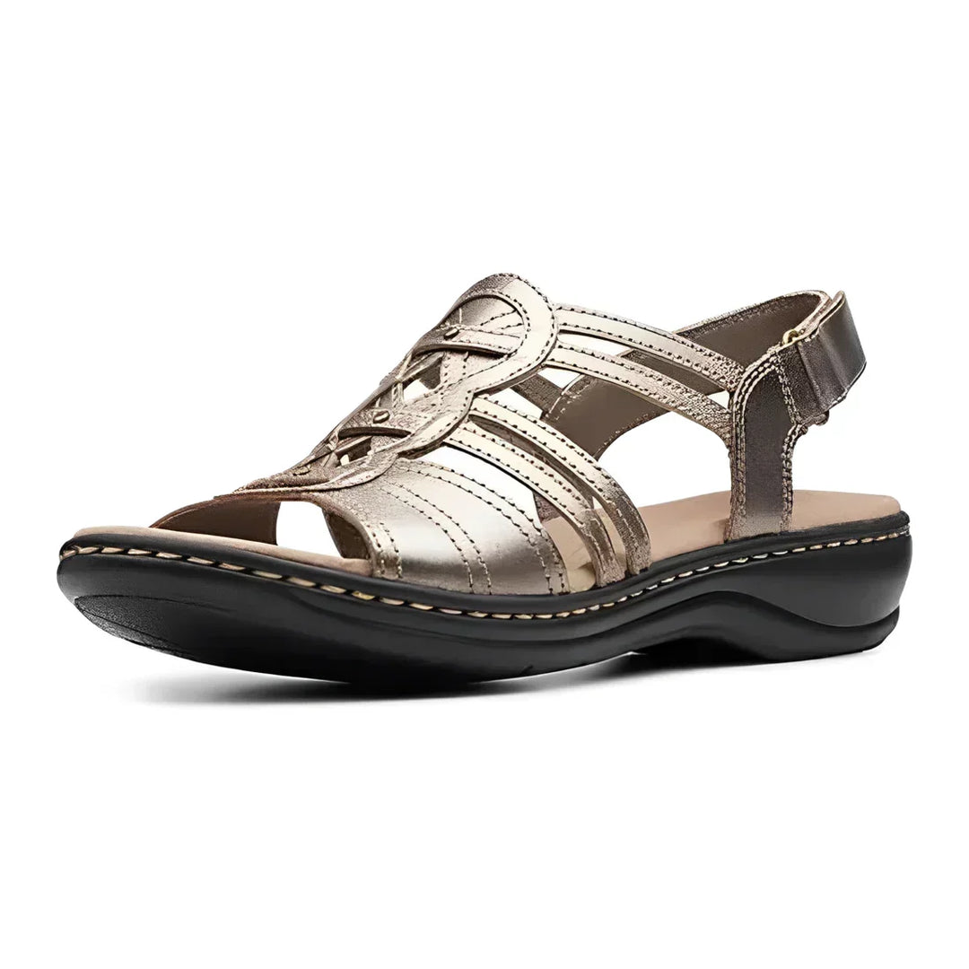 Orthopedic comfort sandals for women, designed as walking shoes with wedge and pain relief.