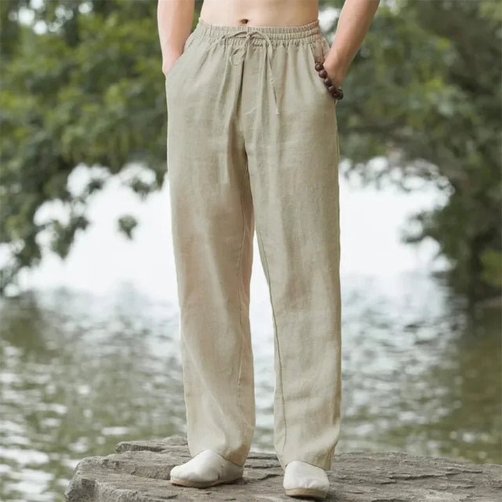 Men's straight fit linen pants for breathable comfort and relaxed summer style.