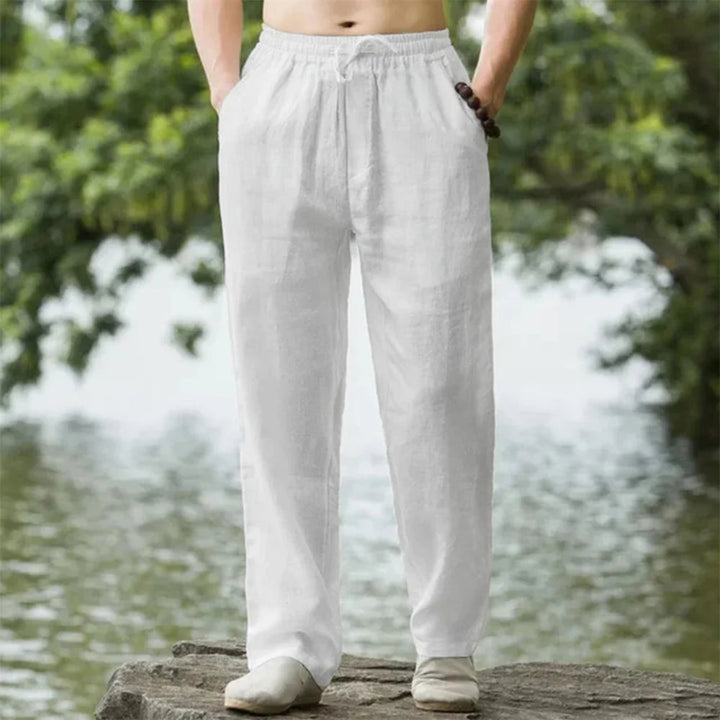 Stylish men's straight fit linen pants, ideal for beachwear, summer outings & relaxed vacation.