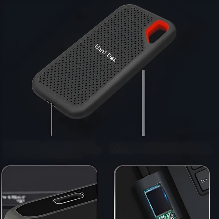 Ultra-fast external SSD drive for computer backup, large file storage & quick data transfer via USB-C.
