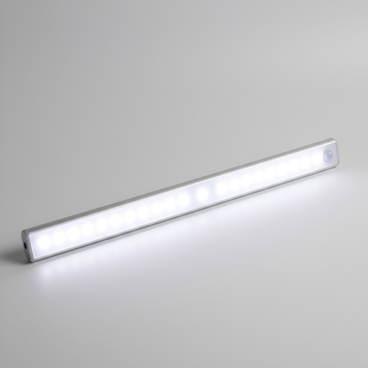 Wireless motion sensor LED cabinet light, rechargeable with magnetic mount for easy installation; automatic lighting.