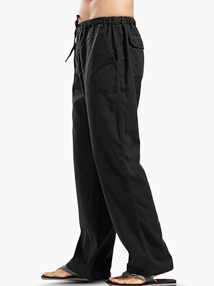 Casual men's drawstring pants with a relaxed fit, perfect for comfortable lounging, summer, or travel. Wide leg design.