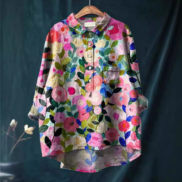 Versatile women's floral long-sleeve blouse. Chic & comfortable, great for everyday summer and spring wear.