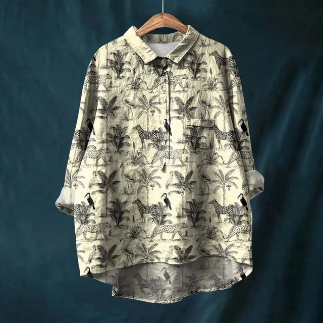 Women's comfortable long-sleeve floral print blouse. Vibrant blooming design, lightweight & perfect for summer casual wear.