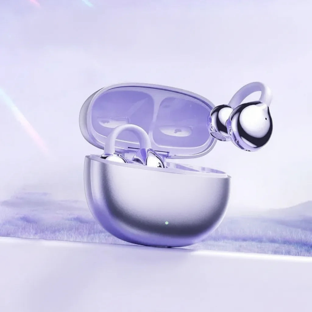 High-fidelity open-ear wireless headphones, delivering clear sound with AI noise cancellation.