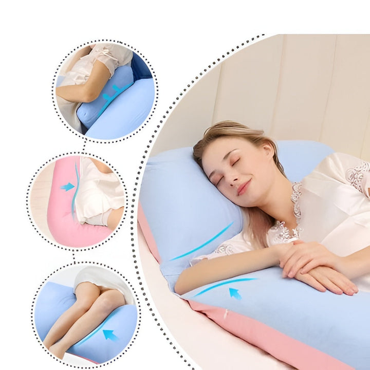 Ergonomic full body pillow for comprehensive support, enhancing sleep quality for all users.
