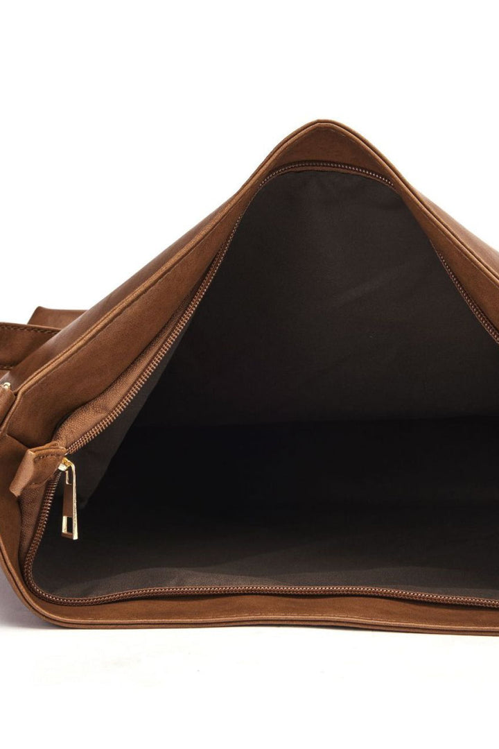 Large PU leather women's chocolate shoulder tote, a spacious work bag or casual purse with a comfortable adjustable strap.