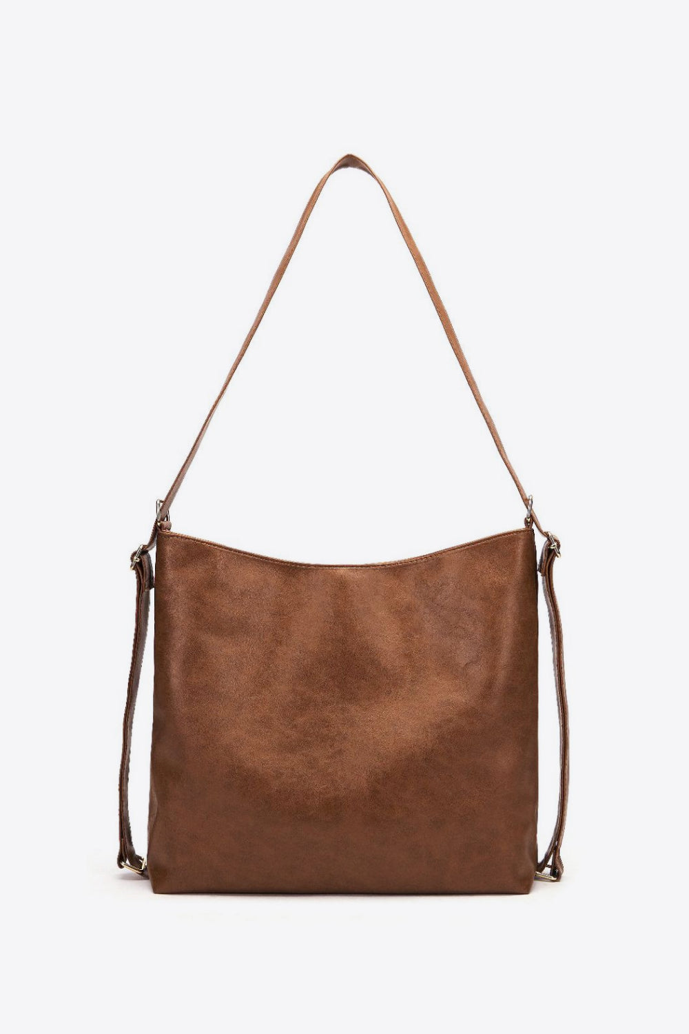 Spacious women's chocolate PU leather shoulder tote bag. Ideal as a large everyday or work bag with an adjustable strap.